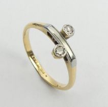 18ct gold and platinum diamond two stone ring, 2.1 grams, 7.3mm, size L. UK postage £12