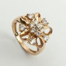 14ct rose gold, fancy design stone set ring, 3.8 grams, 14.7mm, size K, UK postage £12.