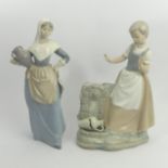 Two Nao porcelain figures depicting young ladies with pots, 30cm. UK Postage £18.