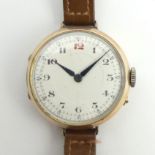 1918 Red 12 9ct gold trench watch, Birm. 1918, 34mm wide inc. button. UK Postage £12.