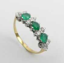 9ct gold green and white stone ring, 1.5 grams, 6mm, size M. UK Postage £12.