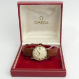 9ct gold Omega automatic gents watch in the original box. 33mm inc button. UK Postage £12.