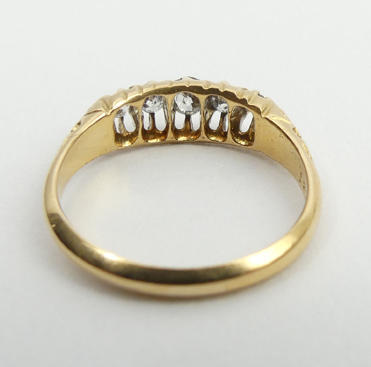 Edwardian 18ct gold five stone diamond ring, London 1906, 2.9 grams, 5.6mm, size M1/2. UK postage £ - Image 5 of 6