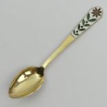 Russian silver gilt and enamel spoon, 24.9 grams, 142mm, UK Postage £12.