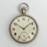 Nickel case open face military pocket watch, 52 x 72mm, UK Postage £12. Condition Report: In working