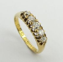 Victorian 18ct gold five stone diamond ring, Birm. 1889, 3.2 grams, 4.7mm, size M. UK Postage £12.