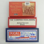 Set of six diecast Cameron Highlanders figures, Britains Scot Guards, state colour and six Ducal