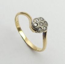 18ct gold and platinum diamond seven stone ring, 2 grams 6.9mm, size O. UK postage £12