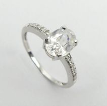 9ct white gold topaz and diamond ring, 1.9 grams, 8mm, size N1/2. UK Postage £12.