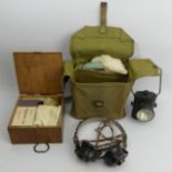 Army first aid kit, a pair of old headphones and an old cycle lamp. UK Postage £12.