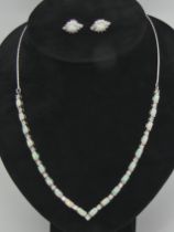 Sterling silver opal and c.z. necklace and earrings, 25.5grams, necklace 48cm. UK Postage £12.