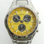 Accurist yellow dial chronograph wr100m gents watch, 43mm inc. button. UK Postage £12. Condition