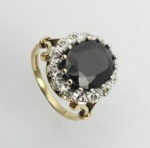 9ct gold sapphire and diamond ring, Birm.1990, 6.2 grams, 17.1mm, size O. UK postage £12