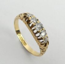 Edwardian 18ct gold five stone diamond ring, London 1906, 2.9 grams, 5.6mm, size M1/2. UK postage £