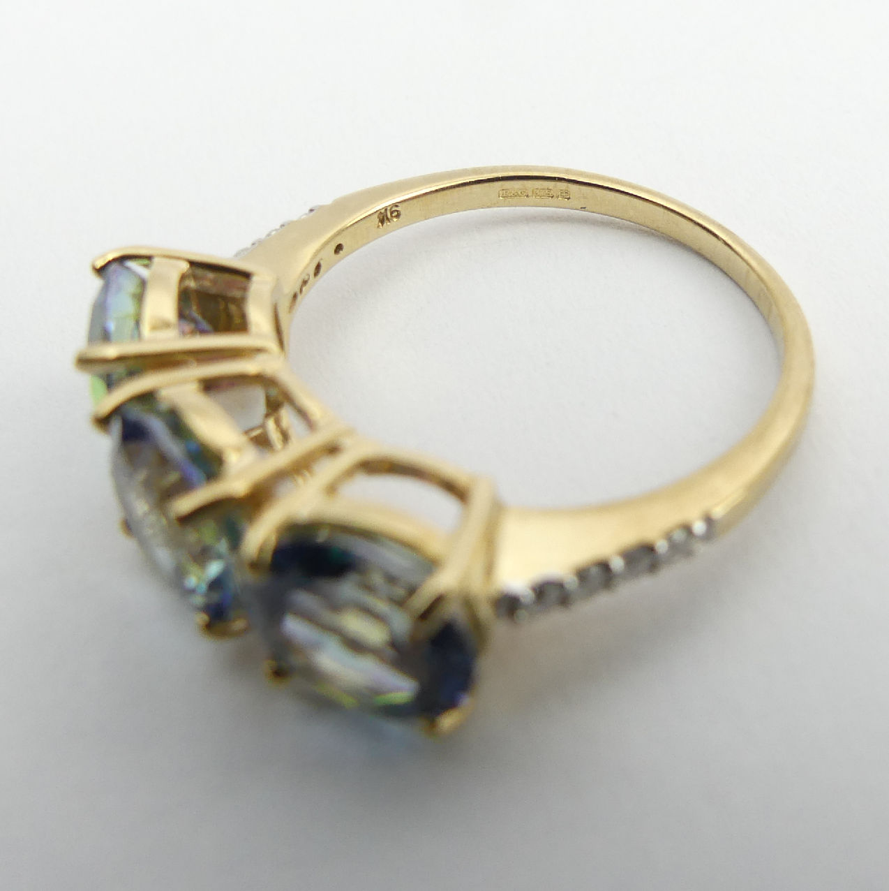 9ct gold mystic topaz and diamond ring, 3.2 grams, 7mm, size N. UK Postage £12. - Image 6 of 7