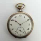 Swiss open face silver top wind pocket watch with gold highlights, 50 x 67 mm. UK Postage £12.