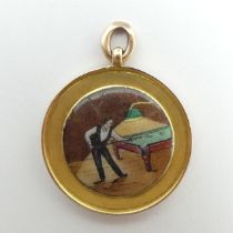 George V 9ct gold and enamel snooker design fob, Birm. 1917, 9.3 grams, 26mm diameter, UK postage £