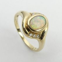 9ct gold opal and diamond ring, 2.6 grams, 12.3mm, size M1/2. UK Postage £12.
