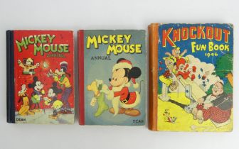 Knockout Fun Book 1946 Annual and two Disney Annuals, 1945 & 1946. UK Postage £12.