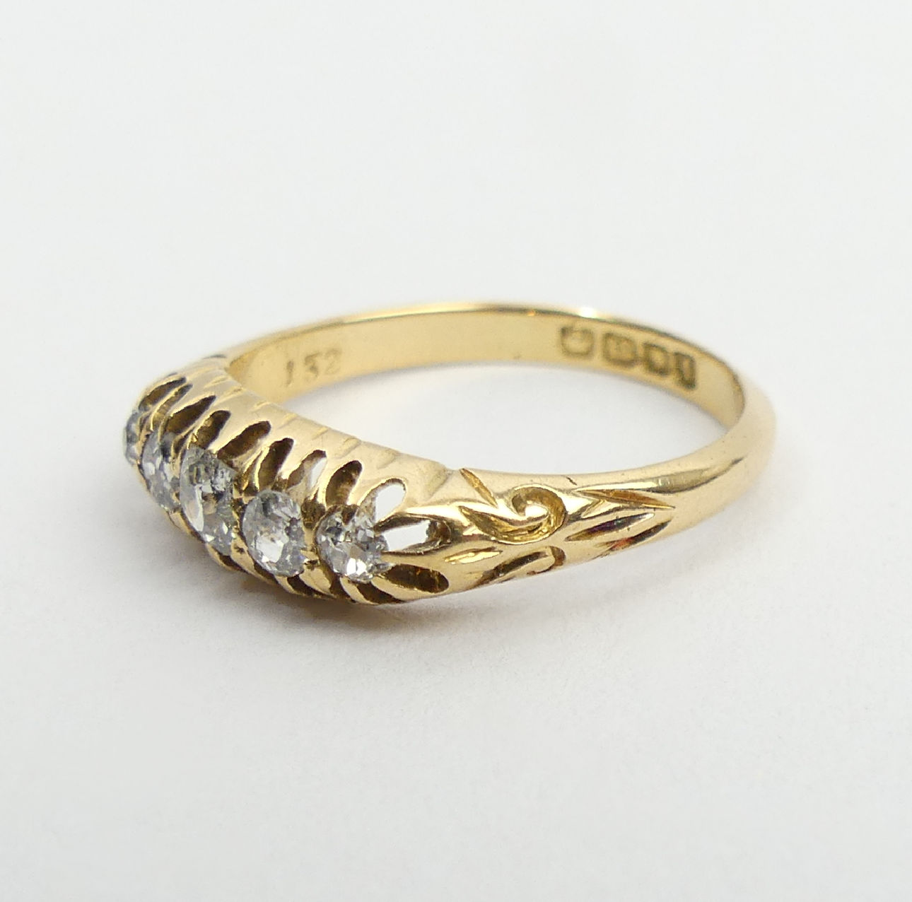 Edwardian 18ct gold five stone diamond ring, London 1906, 2.9 grams, 5.6mm, size M1/2. UK postage £ - Image 3 of 6