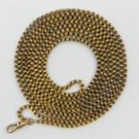 15ct gold long guard chain, (tested) 45.5 grams, 162cm. UK Postage £12.