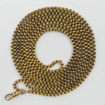 15ct gold long guard chain, (tested) 45.5 grams, 162cm. UK Postage £12.