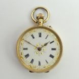 Ladies 14ct gold fancy dial pocket watch, 21.7 grams, 30 x 43mm. UK Postage £12.