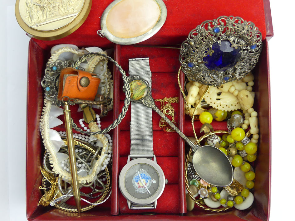 A box of costume jewellery including a 9ct gold chain, UK Postage £12. - Image 2 of 2