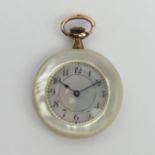 A gold and abalone ladies pocket watch, 44 x 32. UK Postage £12.