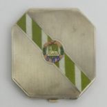 Silver and enamel military crest compact, Deakin & Francis, Birm. 1930, 109 grams, 7.3cm sq. UK