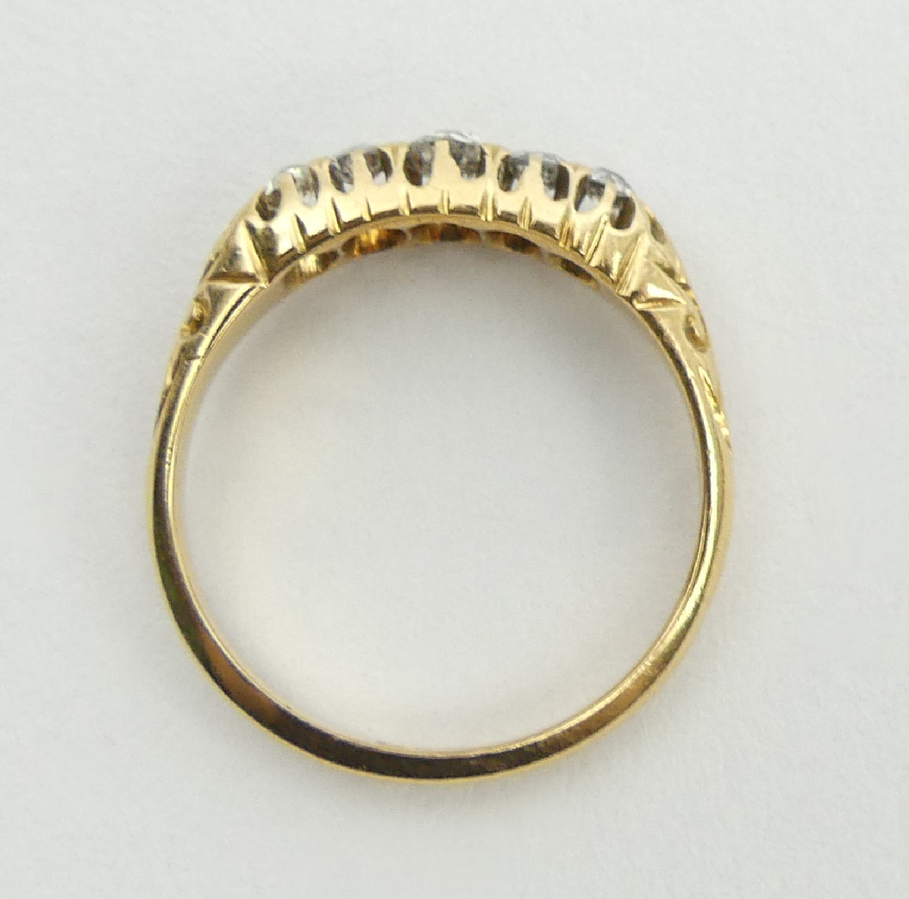 Edwardian 18ct gold five stone diamond ring, London 1906, 2.9 grams, 5.6mm, size M1/2. UK postage £ - Image 4 of 6