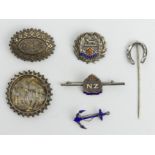 6 silver brooches including sweetheart enamelled examples, 28 grams. UK postage £12