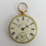 18ct gold open face pocket watch, London 1866, gross weight 83 grams, 68 x 50mm. UK Postage £12.