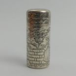 Victorian Sampson & Morden silver salts bottle with scrumping scene around the bottle and armorial