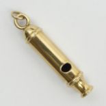 9ct gold whistle pendant, 2.8 grams, 35 x 7.3mm. UK postage £12.