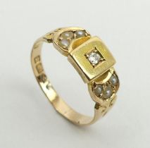 Edwardian 18ct gold diamond and seed pearl ring, Chester 1910, 3.2 grams, 6.8mm, size O. UK