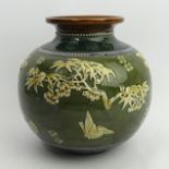 Doulton Lambeth Slaters patent birds and fruiting trees design vase, 24 x 23cm. UK Postage £18.
