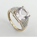 9ct gold pale amethyst and diamond ring, 3.7 grams, 10.1mm, size N1/2. UK postage £12.