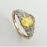 9ct gold fire opal and diamond ring, 2.6 grams, 8.1mm, size N. UK postage £12