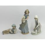 Three Nao porcelain figurines of children and animals, tallest 26cm. UK Postage £18.