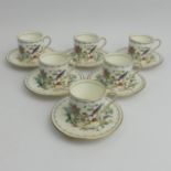 Set of six Aynsley Pembroke pattern coffee cups and saucers, cup 6cm saucer 12cm. UK Postage £15.