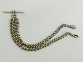 Silver curb link double clip pocket watch Albert Chain, Birm. 1911, 39.5 grams, 34.5cm. UK
