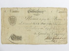 1817 Goldsithny Cornwall one pound note. UK Postage £5.