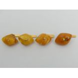 Two pairs of Russian silver gilt amber set cufflinks, 18.8 grams. 28mm. UK Postage £12.