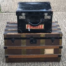 An old cabin trunk and an old travel case, trunk 79cm x 46cm. Collection Only.