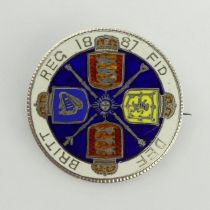 Queen Victoria 1887 enamelled silver double florin brooch.