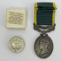 George VI efficient service medal 3654060, S.J.T. J.A Mc Auley RA and a Ministry of Pensions Kings