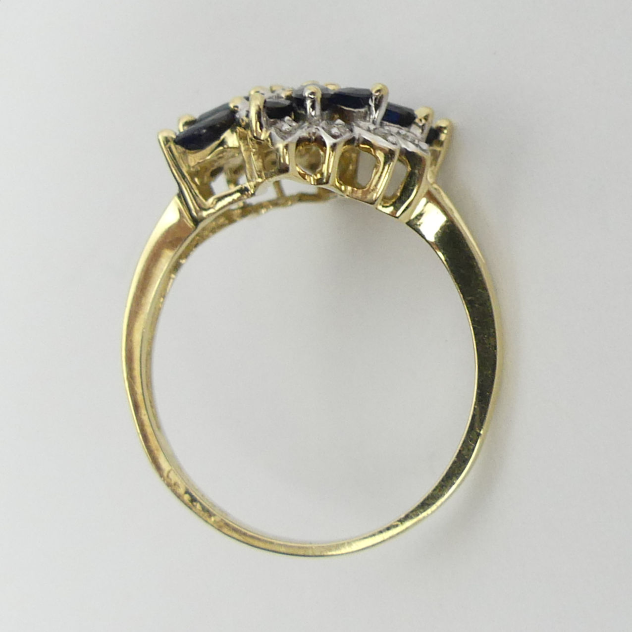 9ct gold sapphire and diamond ring, 3 grams, 16.1mm, size P. UK Postage £12. - Image 5 of 6