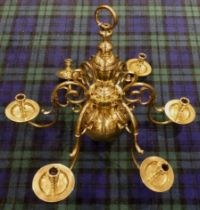 A good quality 19th century brass six branch chandelier. 69 x 80 cm. Collection only.