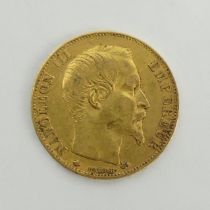 1859 20 Francs gold coin, 21.2mm, 6.4 grams. UK Postage £12.